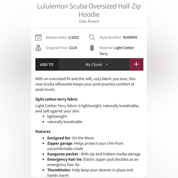 Lululemon scuba oversized half-zip hoodie in Date Brown - Picture 7 of 8